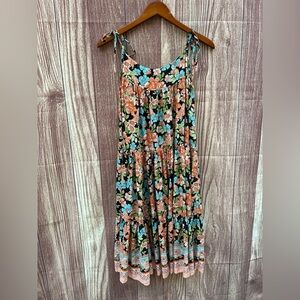 Nuage Bleu Maui size S floral hibiscus Hawaiian tiered cottage maxi dress Y2K